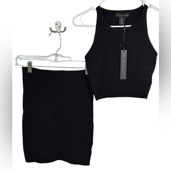 HOUSE OF HARLOW 1960 Crop Top & Skirt Set Anthropologie Black bodycon size small - Picture 1 of 13